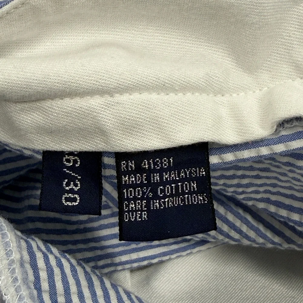 Polo Golf Ralph Lauren Mens 36 x 30 Blue White Seersucker Pleated Cuffed Pants